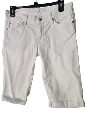 7 For All Mankind White Rolled-Hem Denim Bermuda Shorts